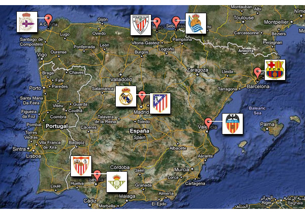 El mapa de los la liga de fútbol española El Blog de Classora